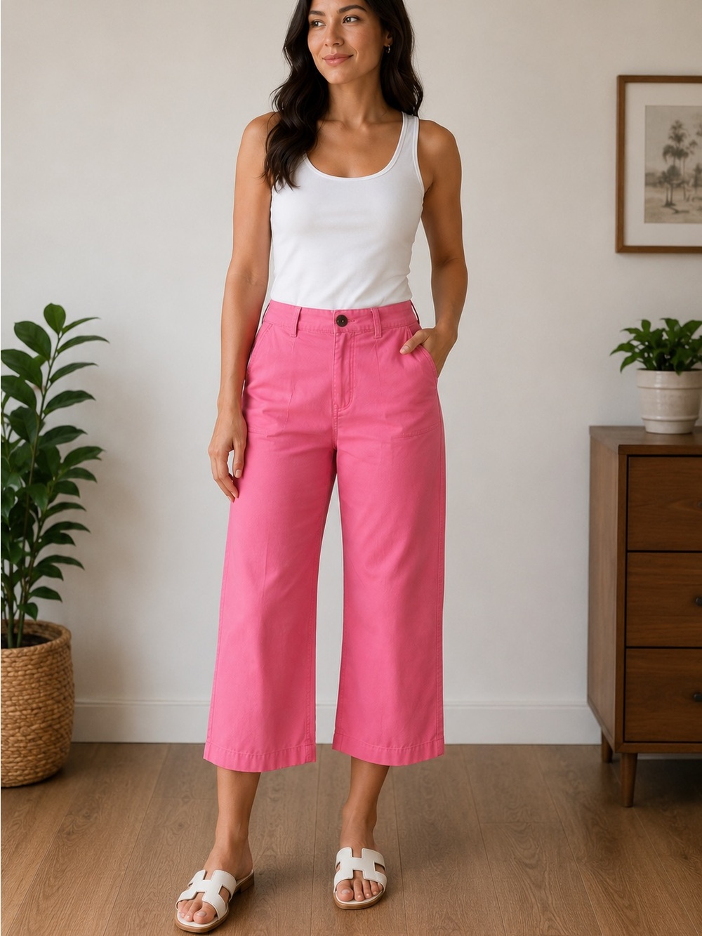 crown & ivy Pink Wide Leg Cropped Pants